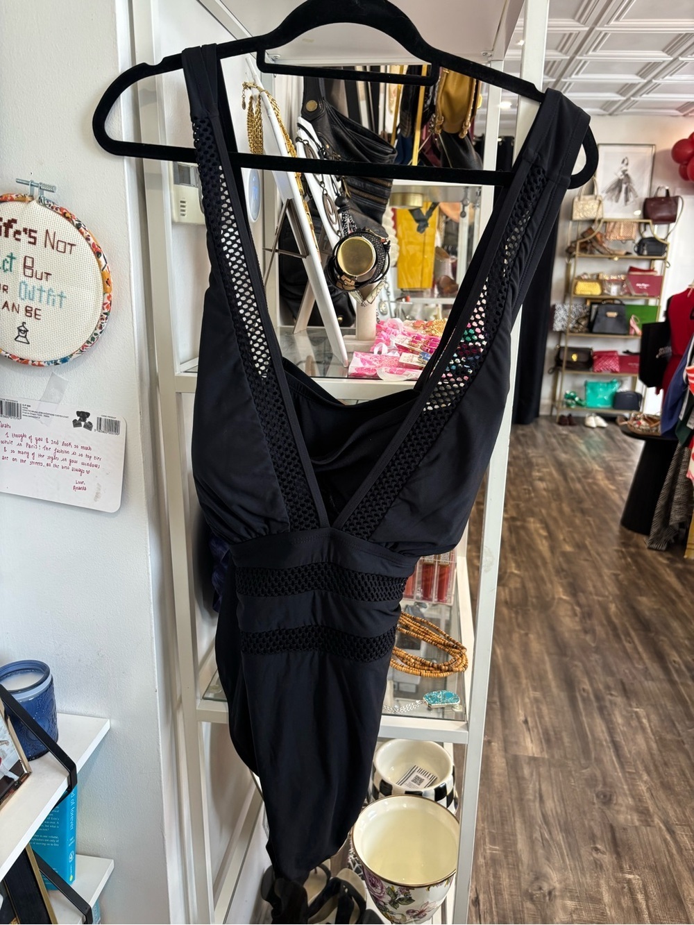 Freshwater Black Mesh-Trim One-Piece Swimsuit 2X